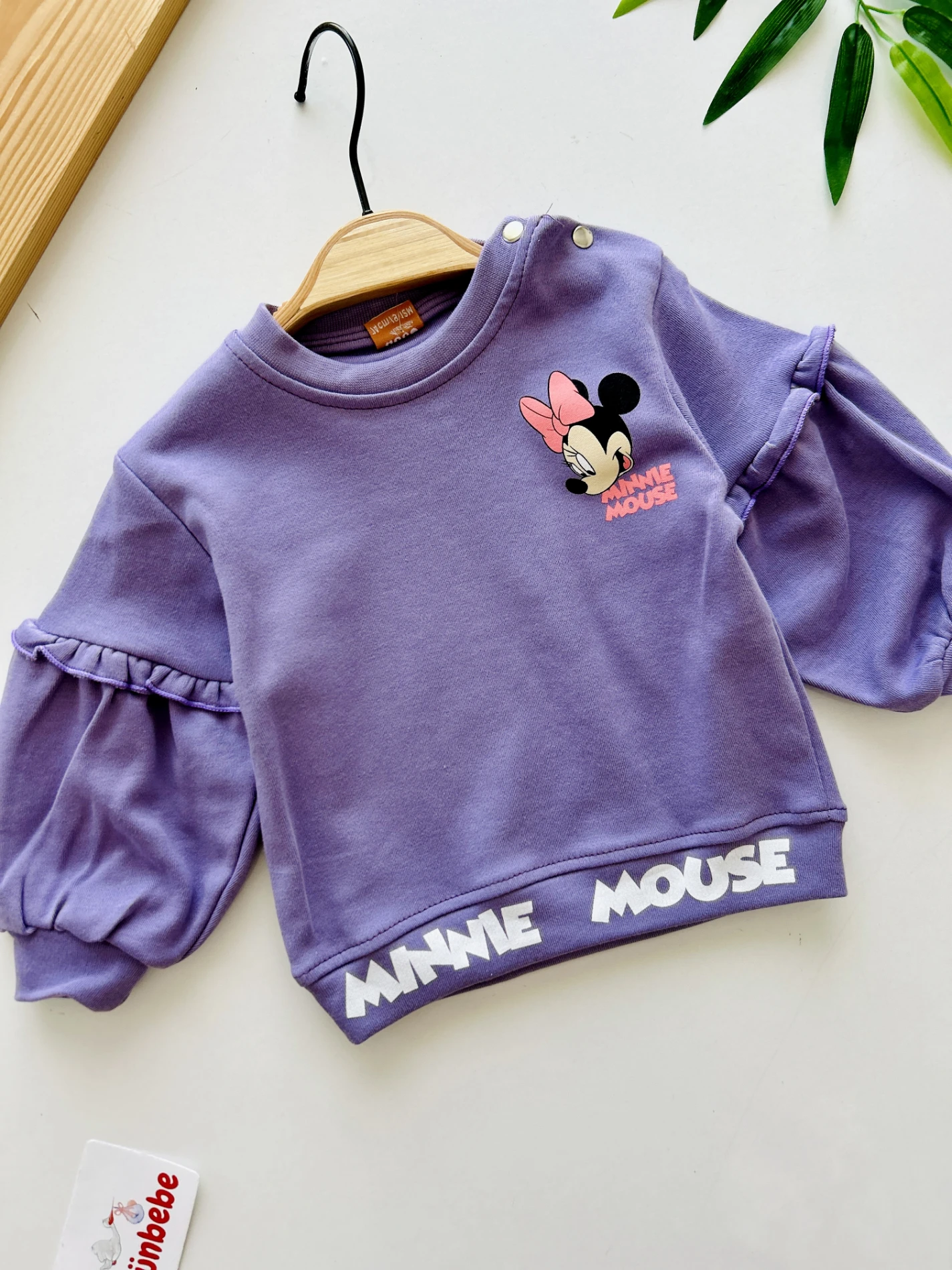 Minnie Mouse Balon Kol Fırfır Detaylı 2’li %100 Pamuk Takım