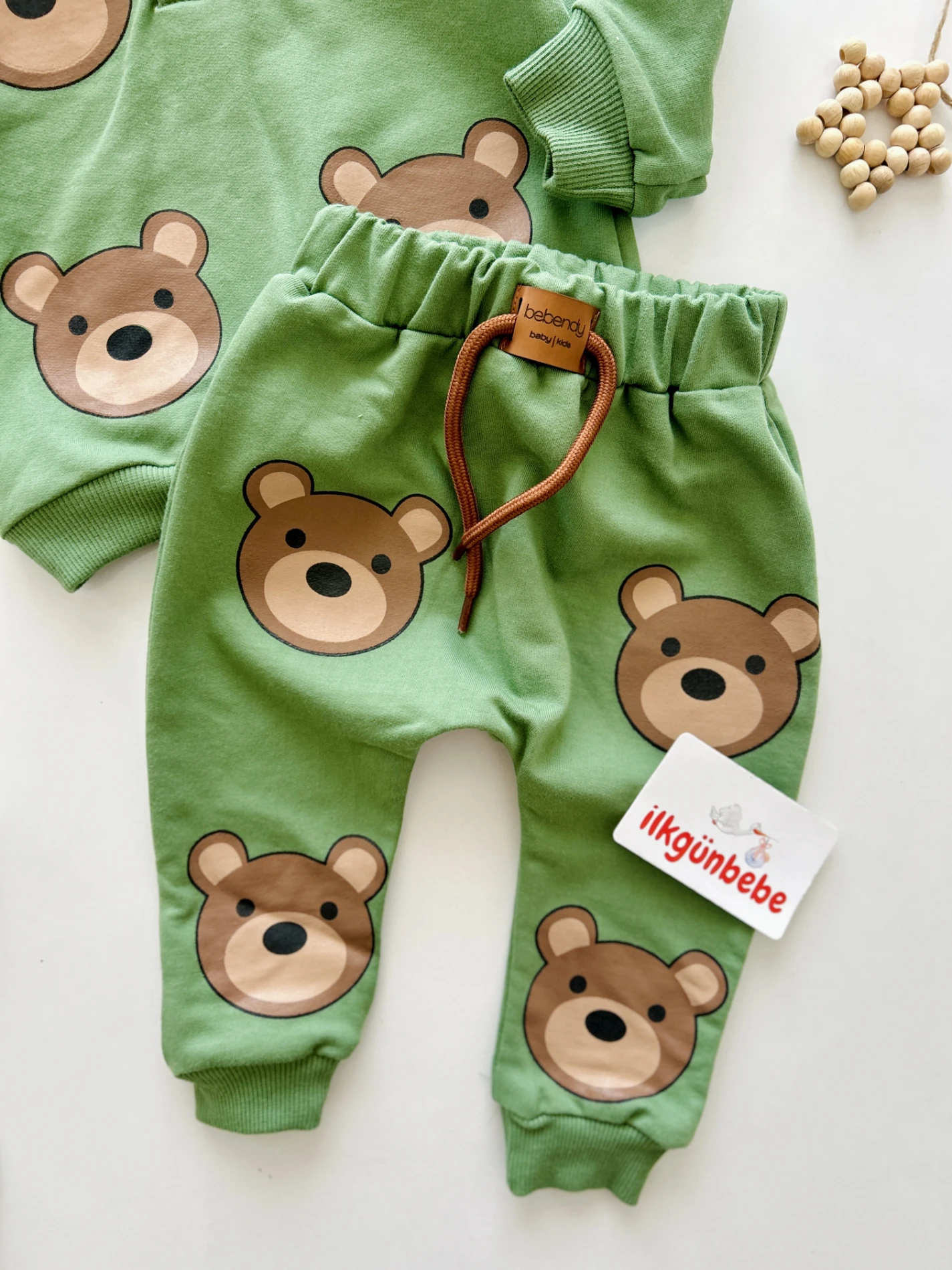 Teddy Kapüşonlu Ahşap Düğmeli Sweatli 2’li Mevsimlik Takım