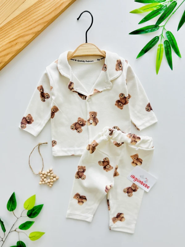 Teddy Ayıcık Pinterest Bebe Yakalı %100 Pamuk 2’li Takım
