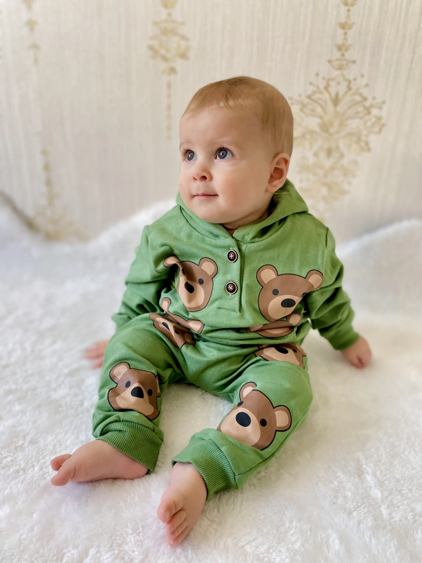 Teddy Kapüşonlu Ahşap Düğmeli Sweatli 2’li Mevsimlik Takım