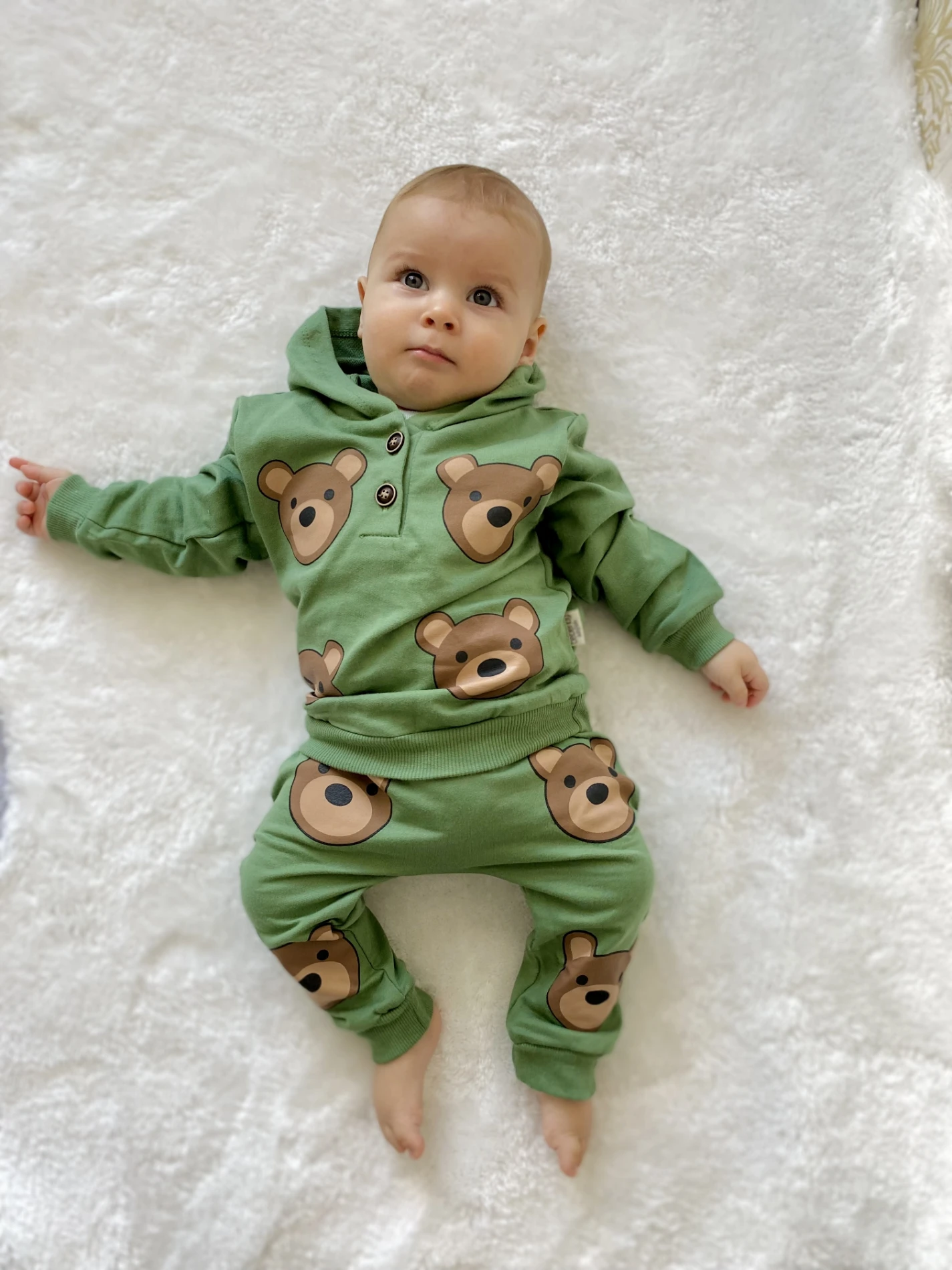 Teddy Kapüşonlu Ahşap Düğmeli Sweatli 2’li Mevsimlik Takım