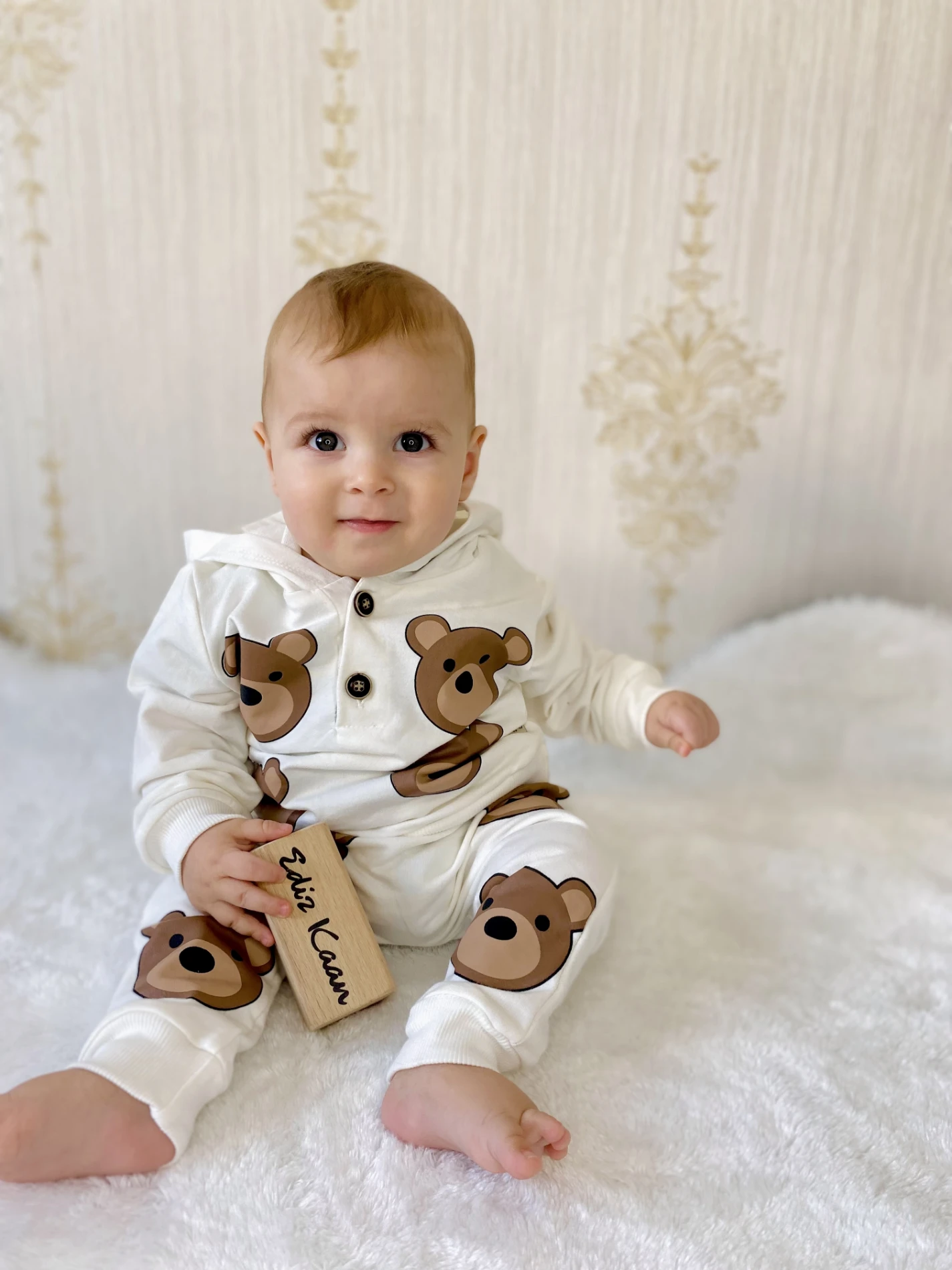 Teddy Kapüşonlu Ahşap Düğmeli Sweatli 2’li Mevsimlik Takım