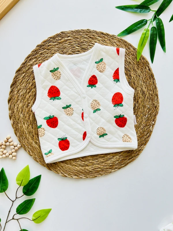 Çilek Desenli %100 Pamuk Yelek