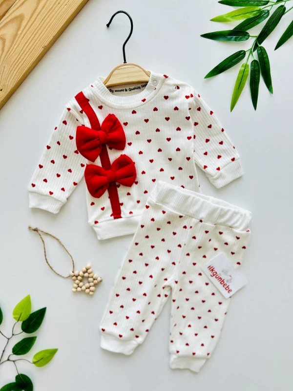 Minik Kalpler Fiyonk Detaylı  Zarif 2’li %100 Pamuk Takım 