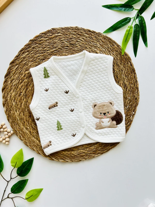 Bear Desenli %100 Pamuk Yelek