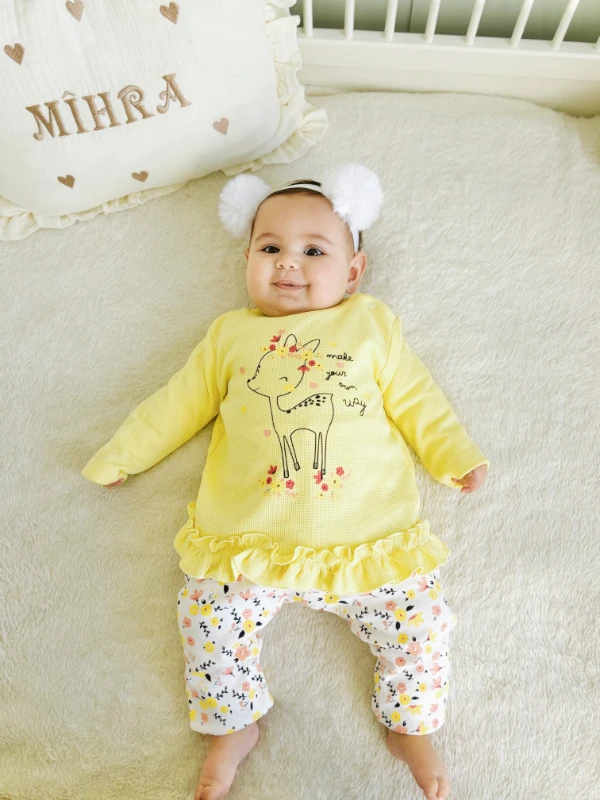 Çıtır Çiçek Desenli Altlı Geyik Temalı Fırfır Detaylı 2’li Mevsimlik Premium Takım