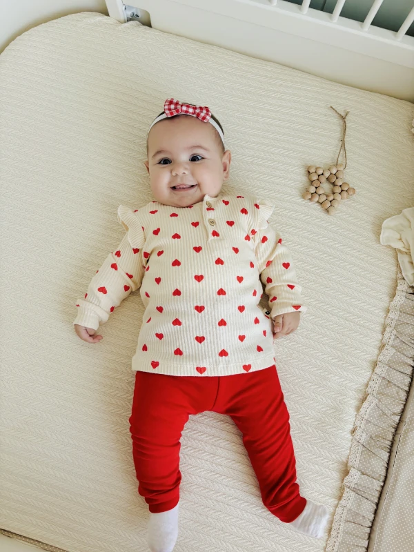 Minik Kalp %100 Pamuk Omuz Fırfırlı 2’li Takım