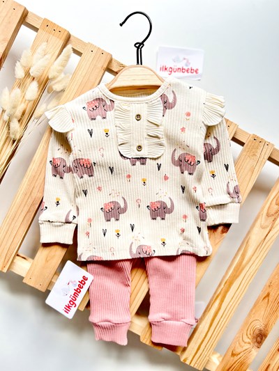 Çiçek  Fil Temalı Kaşkorse Kumaş 2’li Takım