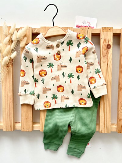 Sevimli Hayvanlar Temalı Kaşkorse Kumaş 2’li Mevsimlik Takım