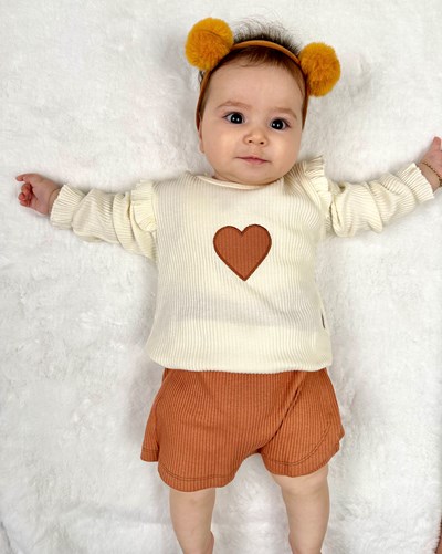 Kalp Desenli Şort Etekli Esnek Kaşkorse Kumaş 2’li Takım