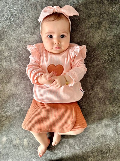 Kalp Desenli Şort Etekli Esnek Kaşkorse Kumaş 2’li Takım