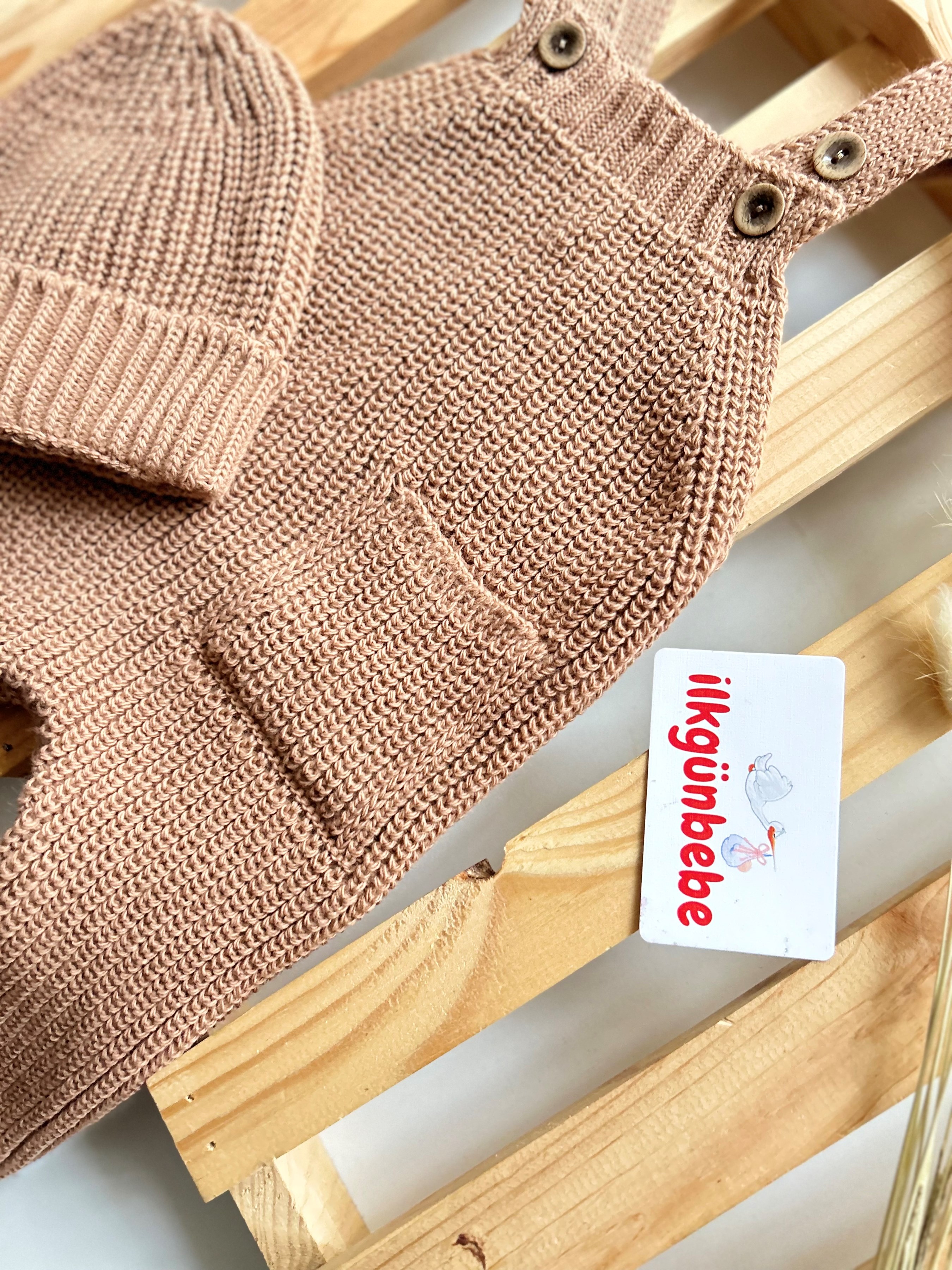 Triko Selanik Örgüsü Cepli Şapkalı 2’li Salopet