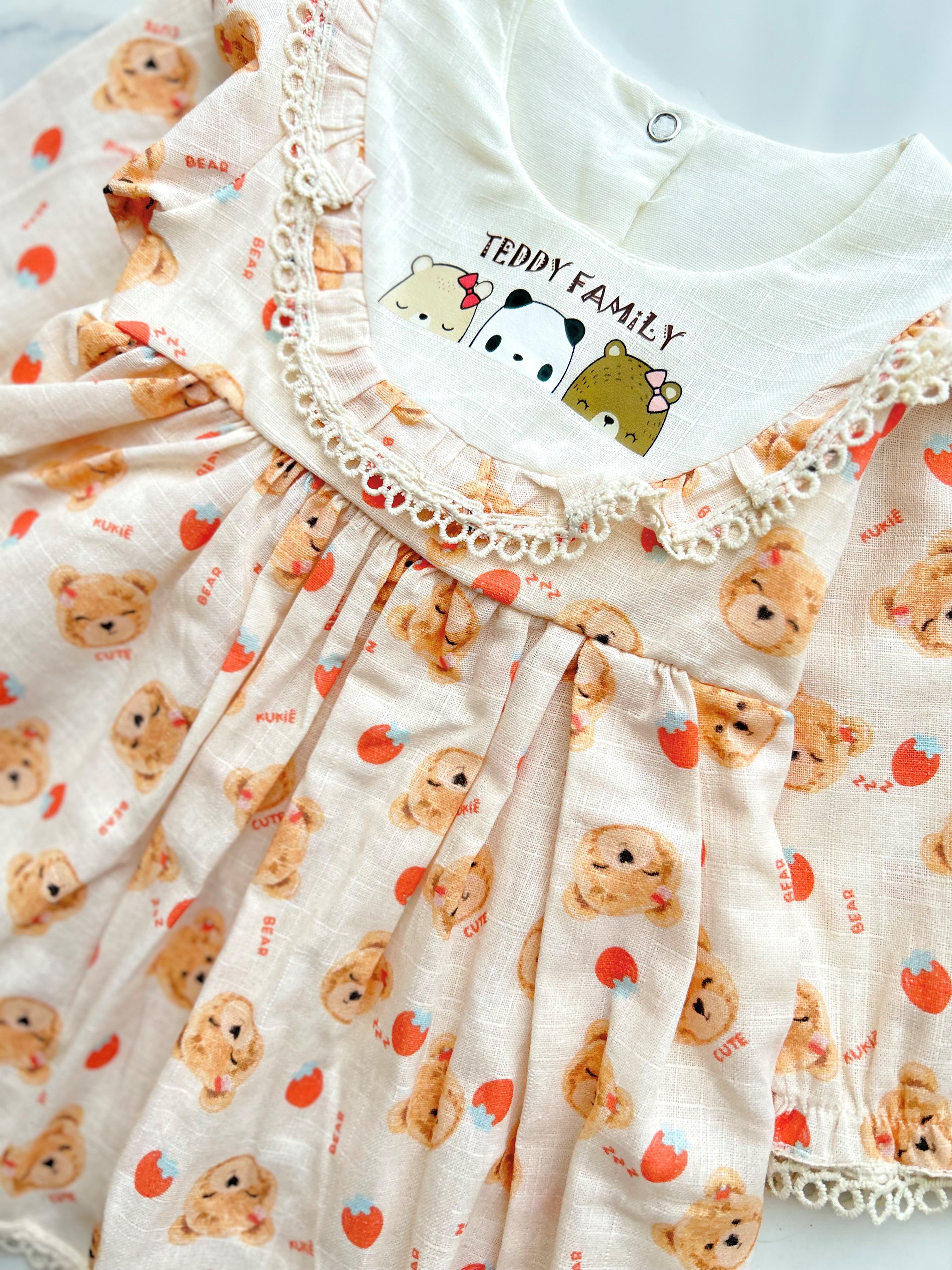 Teddy Family Bear Çilek Temalı Elbise