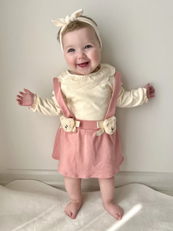 Oyuncak Ayılı Güpür Yaka Detaylı Badili 2’li Elbise Set