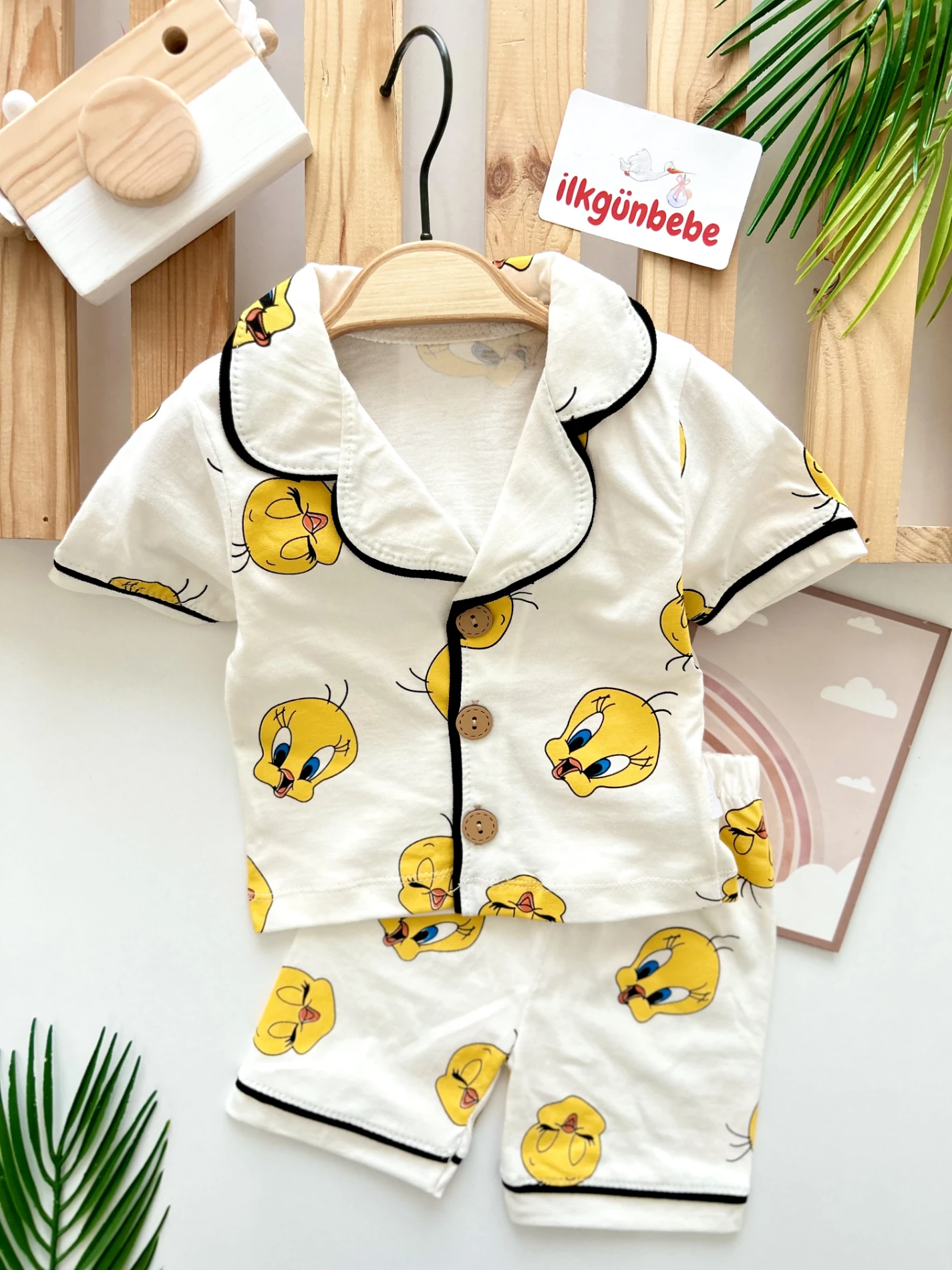 Tweetty Baskılı %100 Pamuk Bebe Yakalı Şortlu 2’li Takım