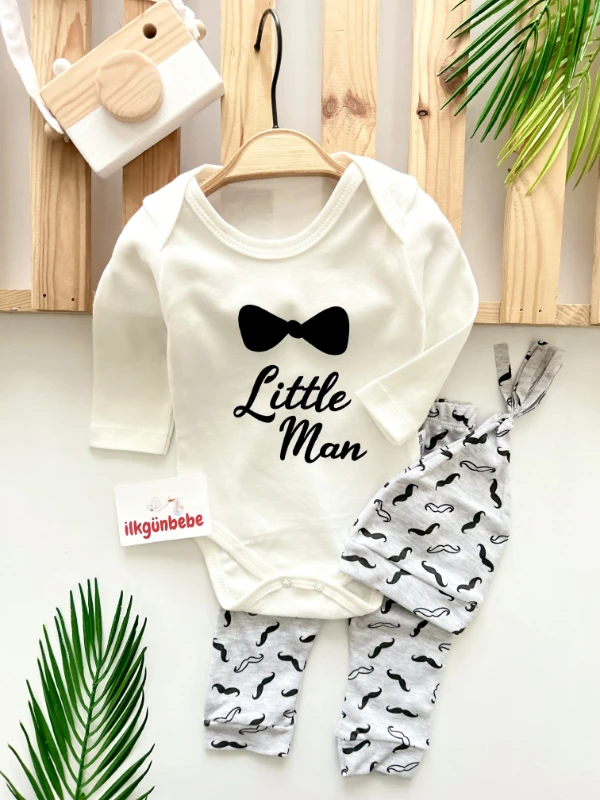 Little Man Papyonlu Şapkalı 3’lü Pamuklu Set