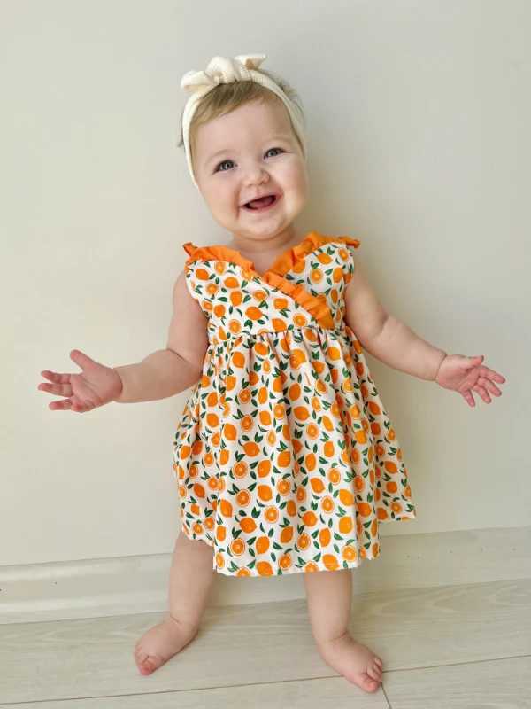  Portakal Desenli Kampanyalı Elbise 