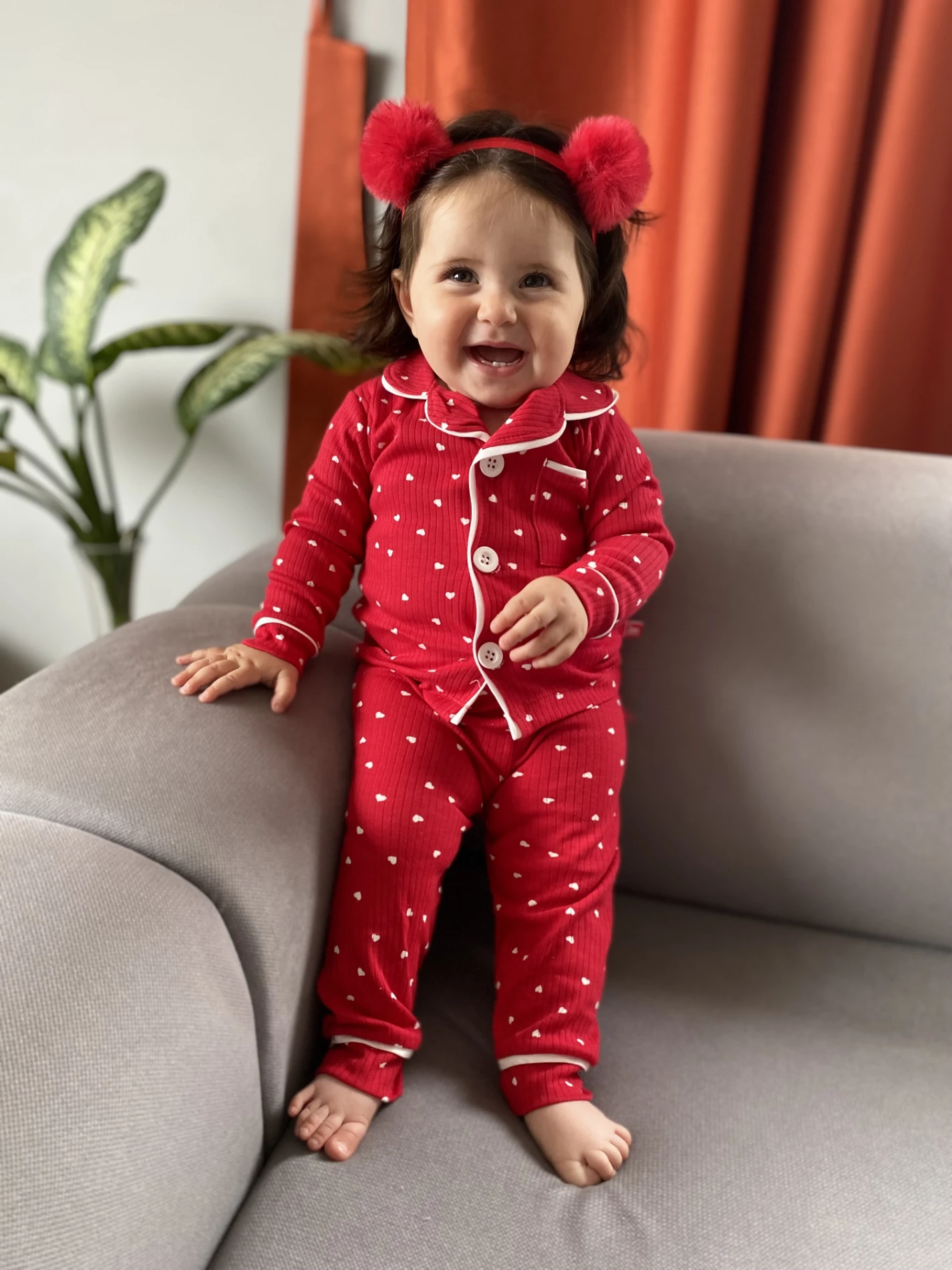 Kalp Desenli Bebe Yakalı Mevsimlik Pijama Seti 