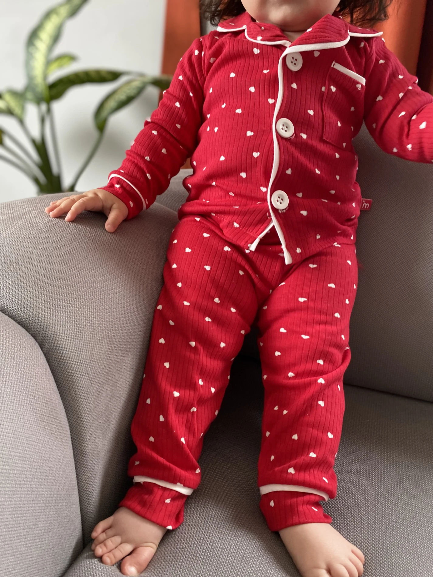 Kalp Desenli Bebe Yakalı Mevsimlik Pijama Seti 
