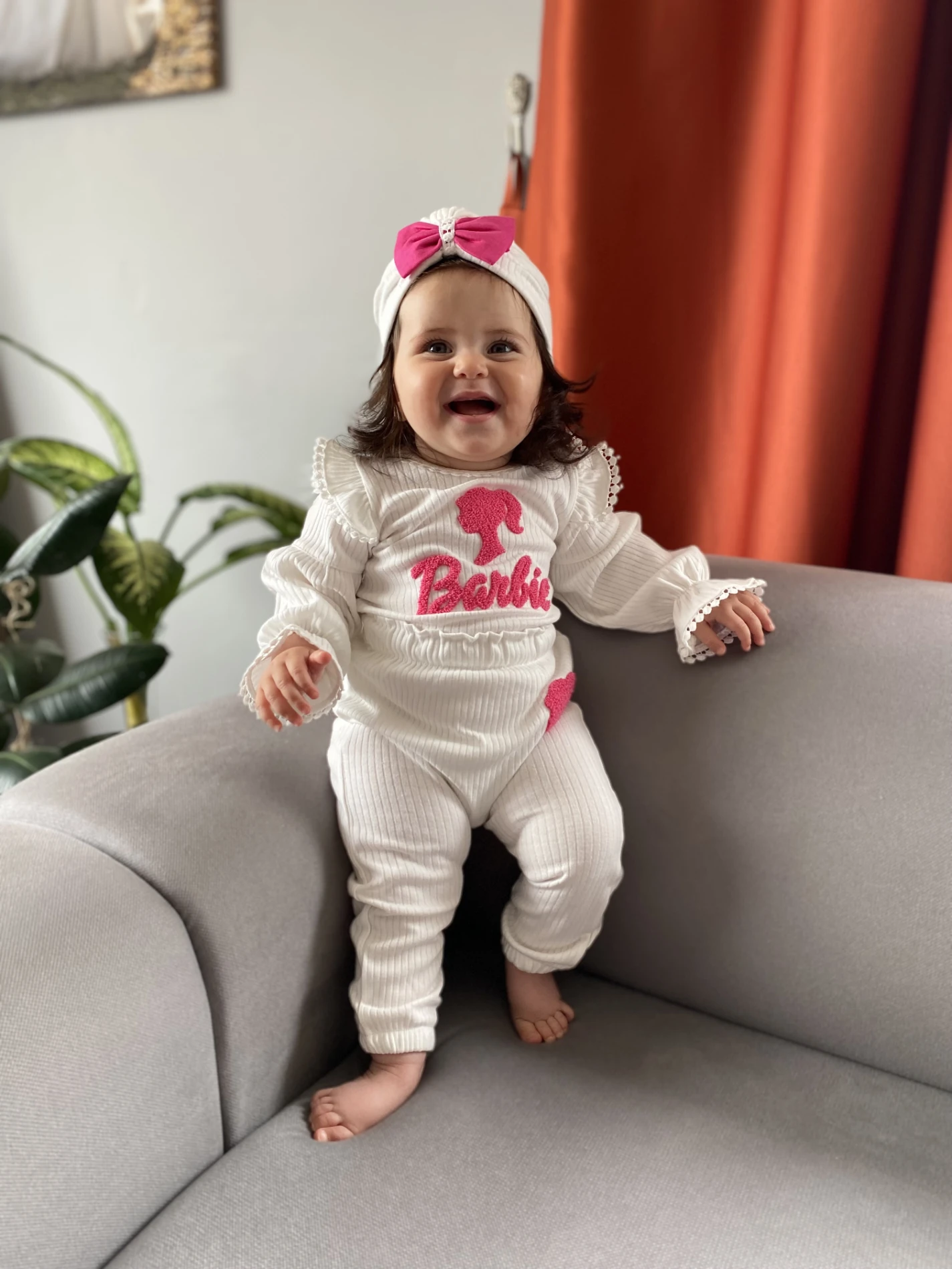 Barbie Desenli Fiyonklu Bandanalı Ribanalı %100 Pamuk Kumaş 3’lü Takım