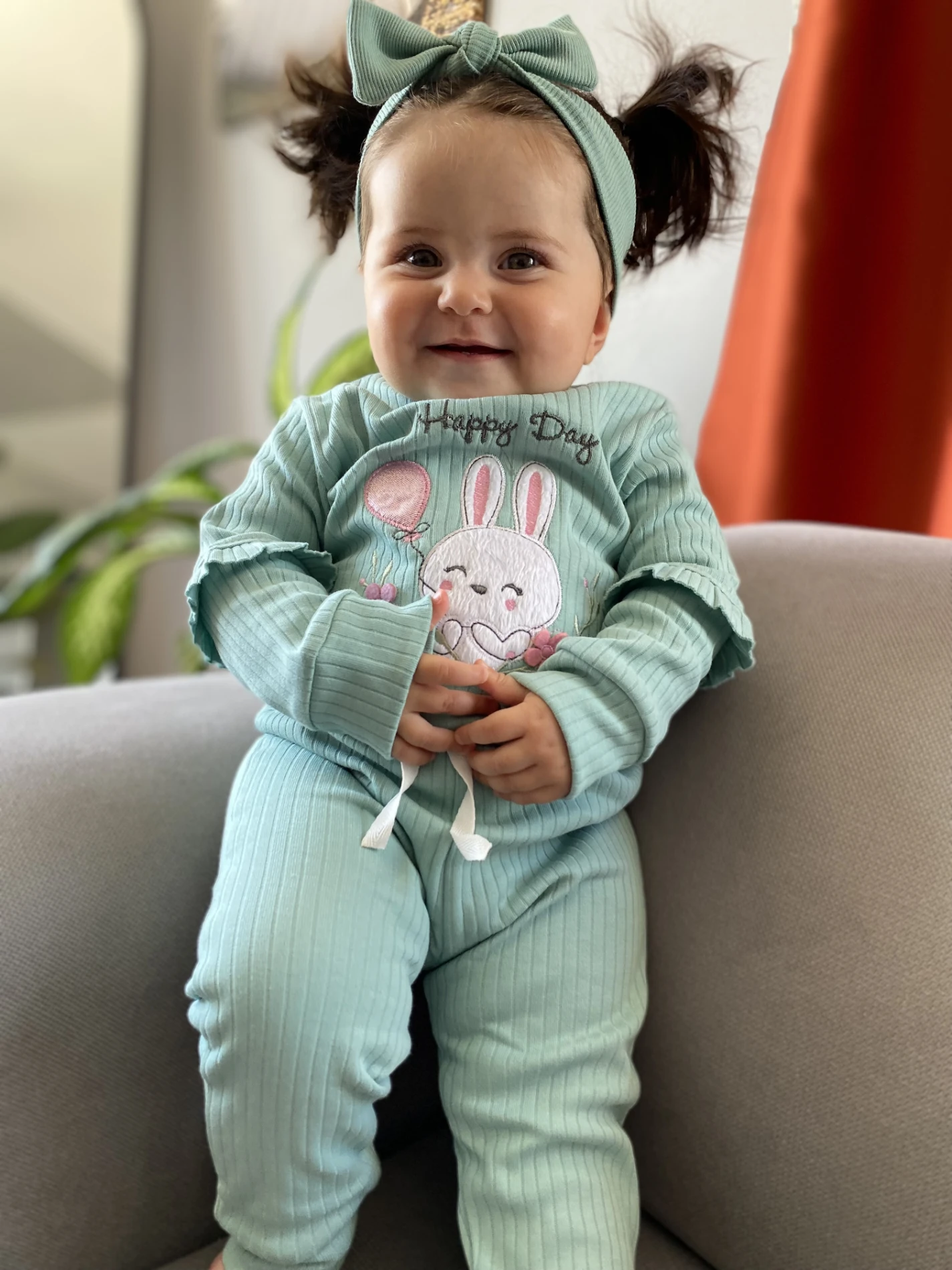 Happy Day Tavşan Baskılı Ribanalı İp Bağlamalı 2’li Takım