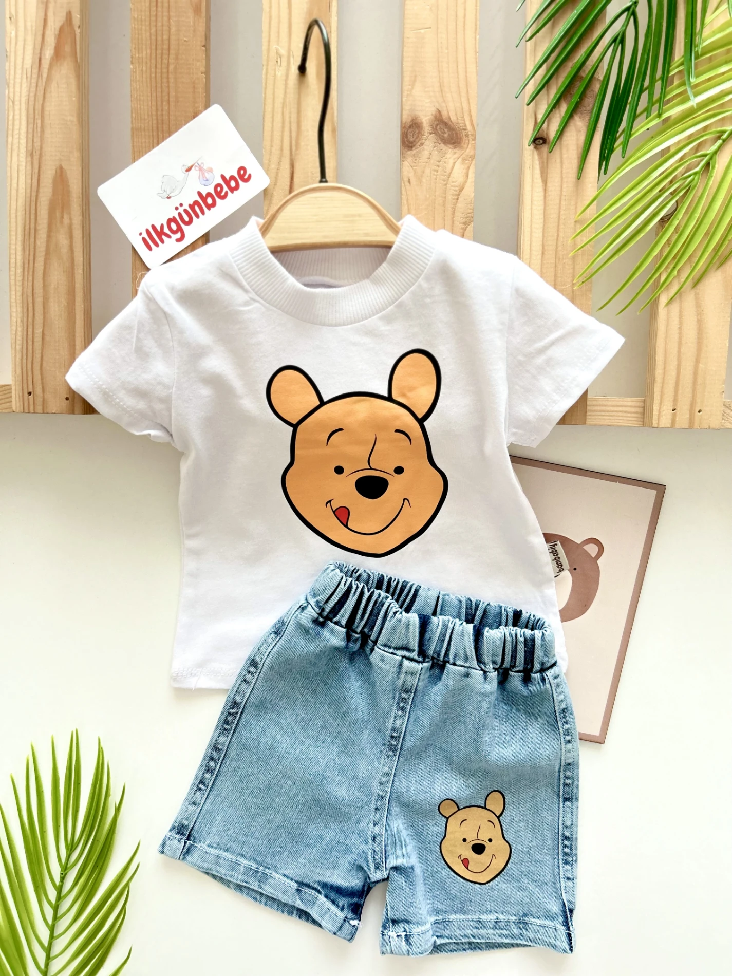 Mickey Mouse Baskılı Kot Şortlu  Unisex 2’li Premium Takım