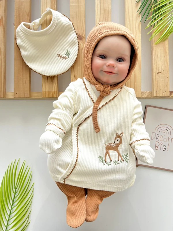 Geyik Baskılı %100 Pamuk Ribanalı Premium Kalite Kumaş 5’li Hastane Çıkışı Seti