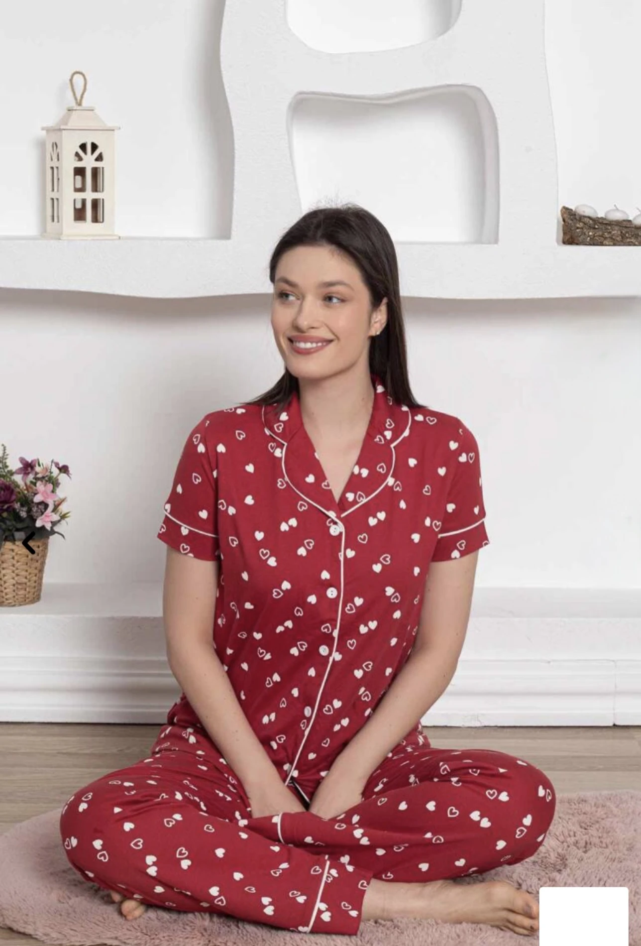Kalp Desenli Bebe Yakalı  %100 Pamuk Esnek Premium Kaliteli Kumaşlı Uzun Kollu Pijama Seti