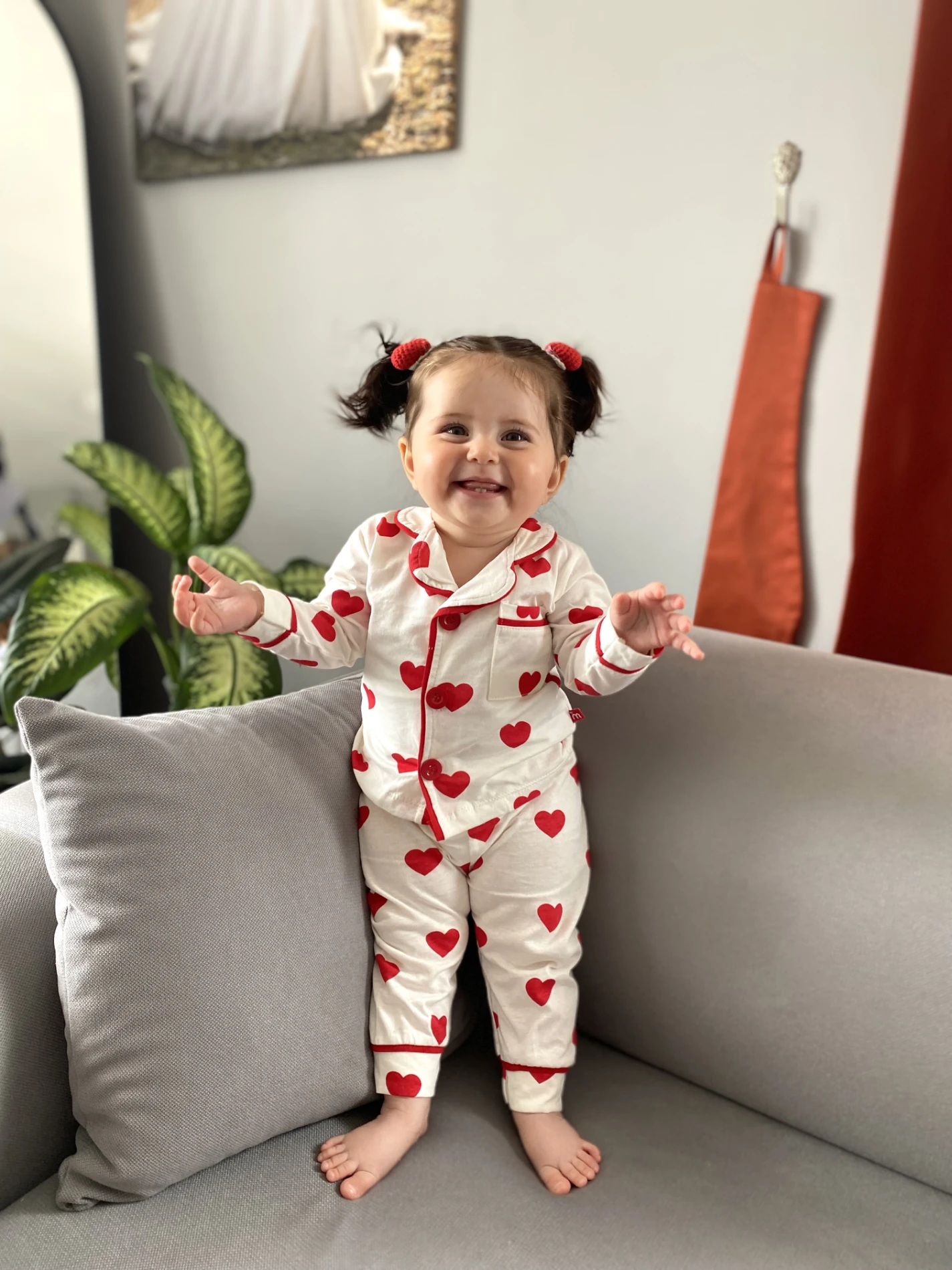 Kalp Desenli Bebe Yakalı Mevsimlik Pijama Seti 