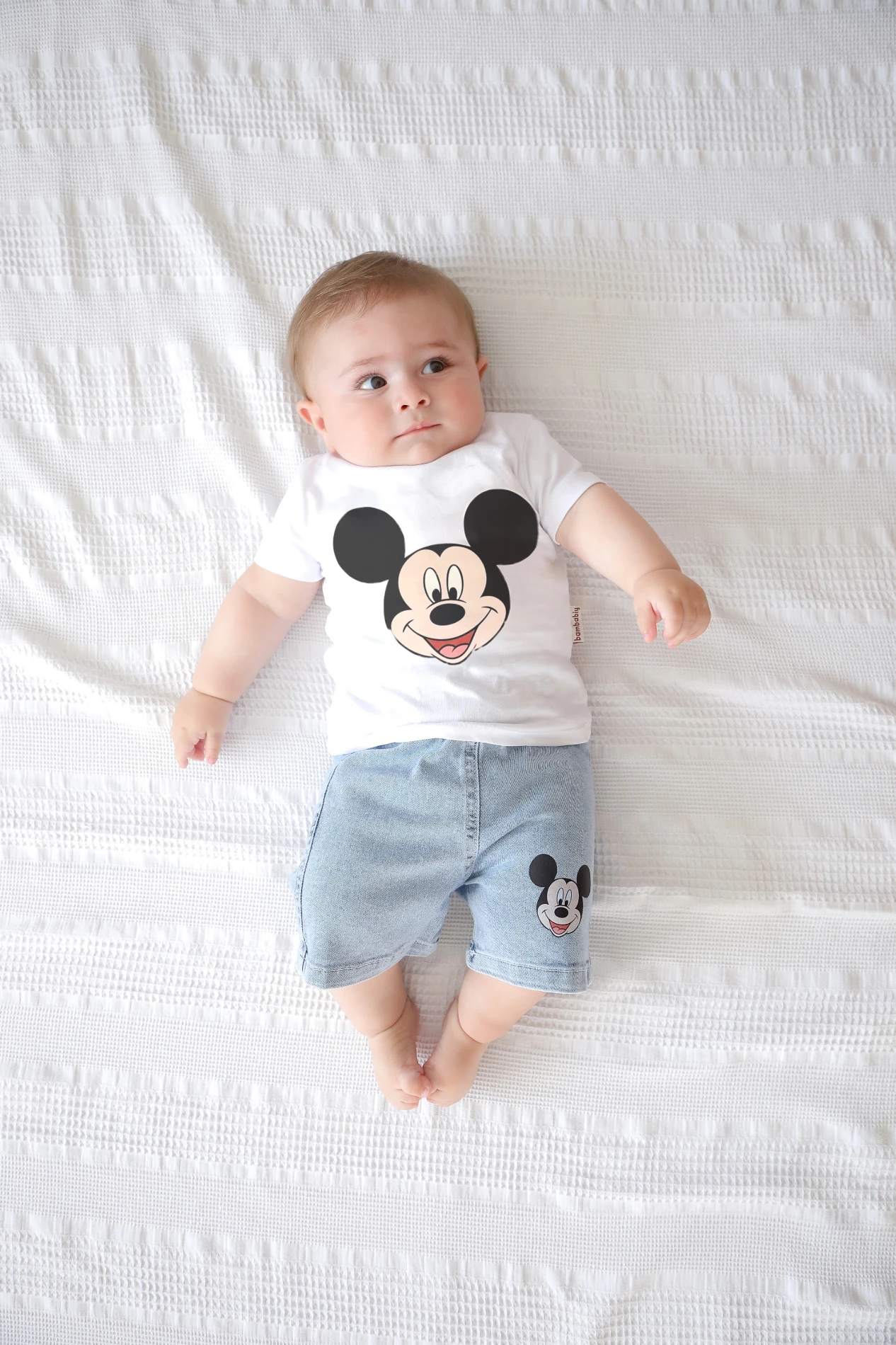 Mickey Mouse Baskılı Kot Şortlu  Unisex 2’li Premium Takım