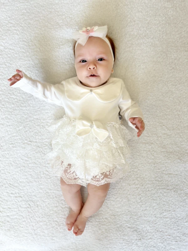 Elisa Fiyonk Detaylı Dantel Detaylı Bandanalı Premium Kaliteli Romper Set