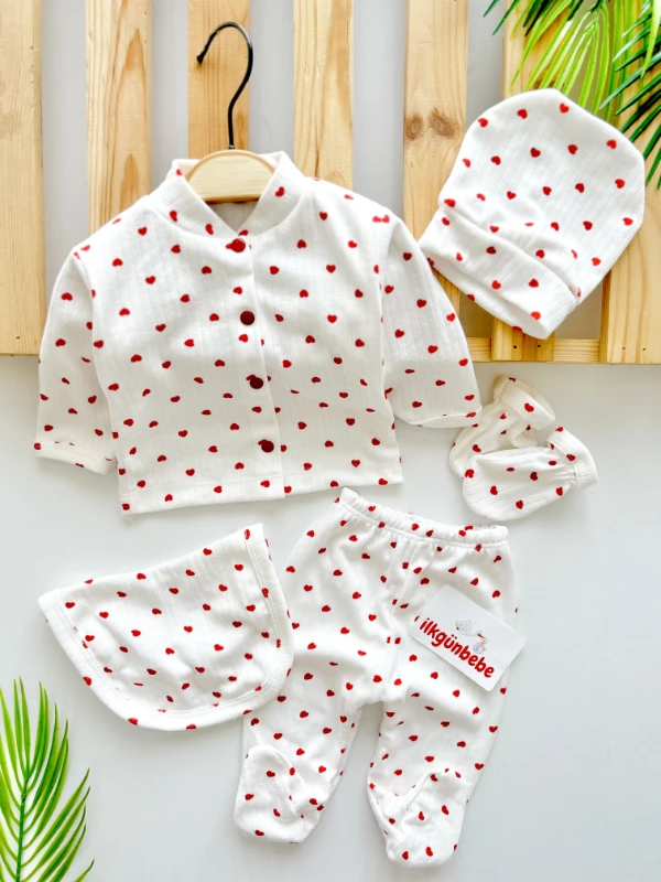 Kalp Desenli %100 Pamuk Aşk 5’li Hastane Çıkışı Seti