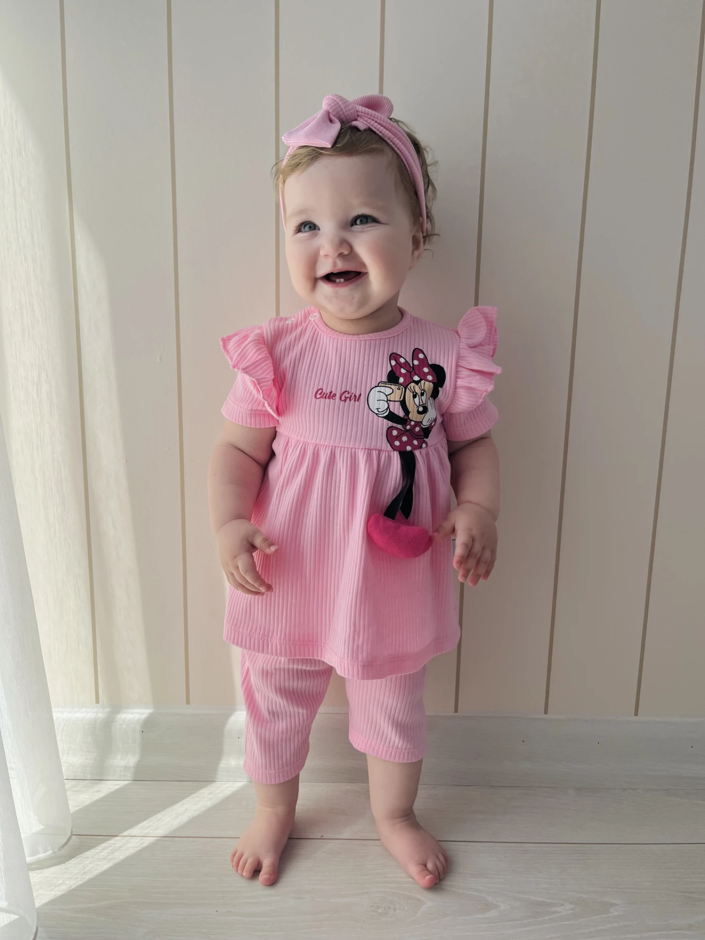 Cute Girl Minnie Mouse Oyuncaklı Ribanalı Kumaş 2’li Yazlık Takım