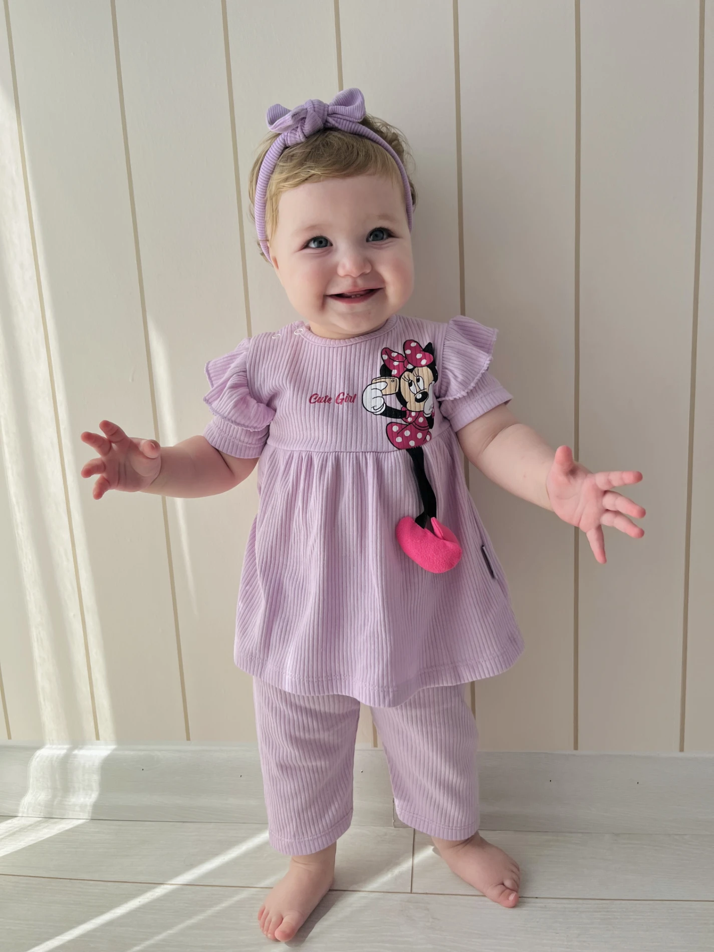 Cute Girl Minnie Mouse Oyuncaklı Ribanalı Kumaş 2’li Yazlık Takım