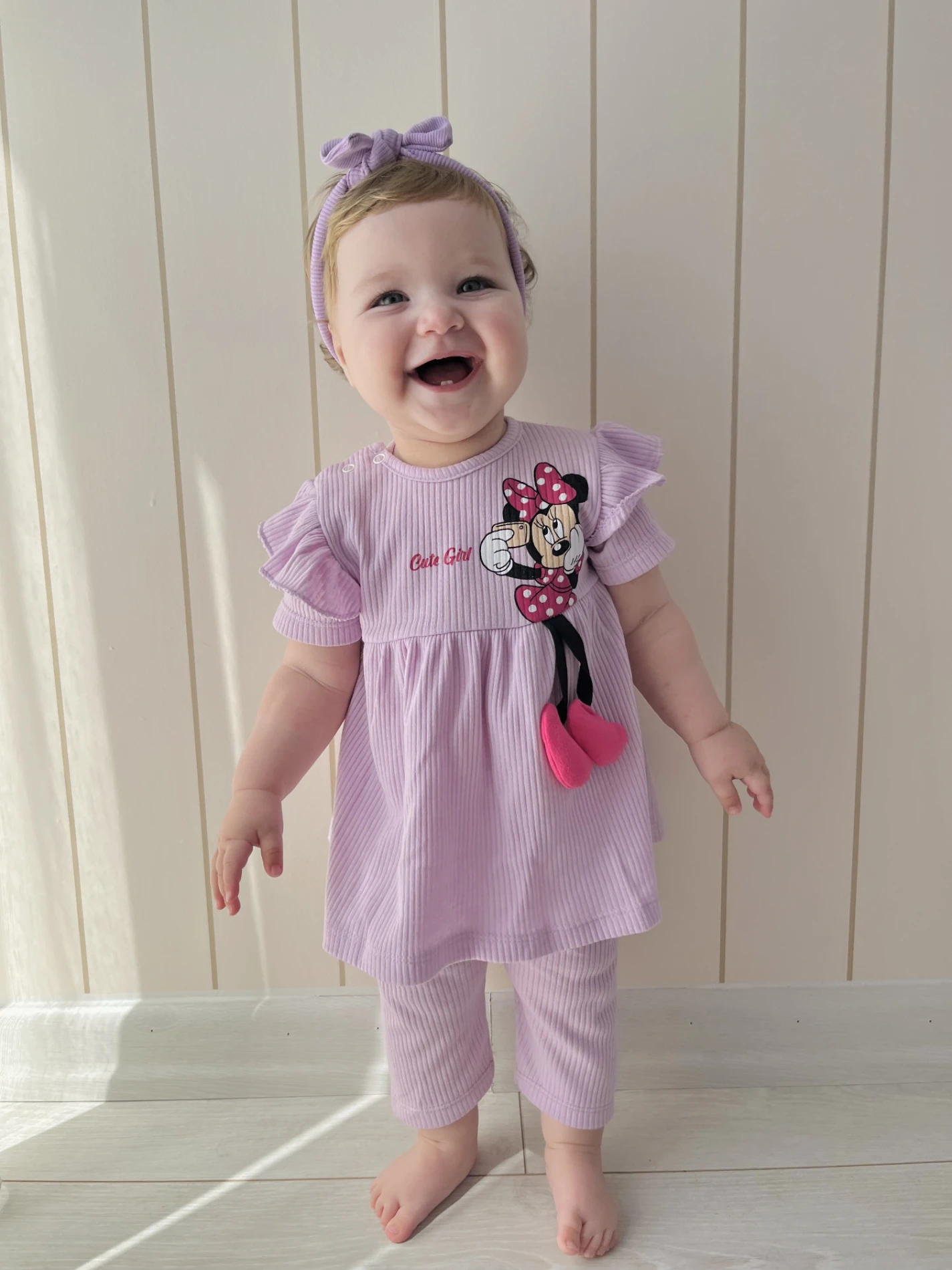 Cute Girl Minnie Mouse Oyuncaklı Ribanalı Kumaş 2’li Yazlık Takım