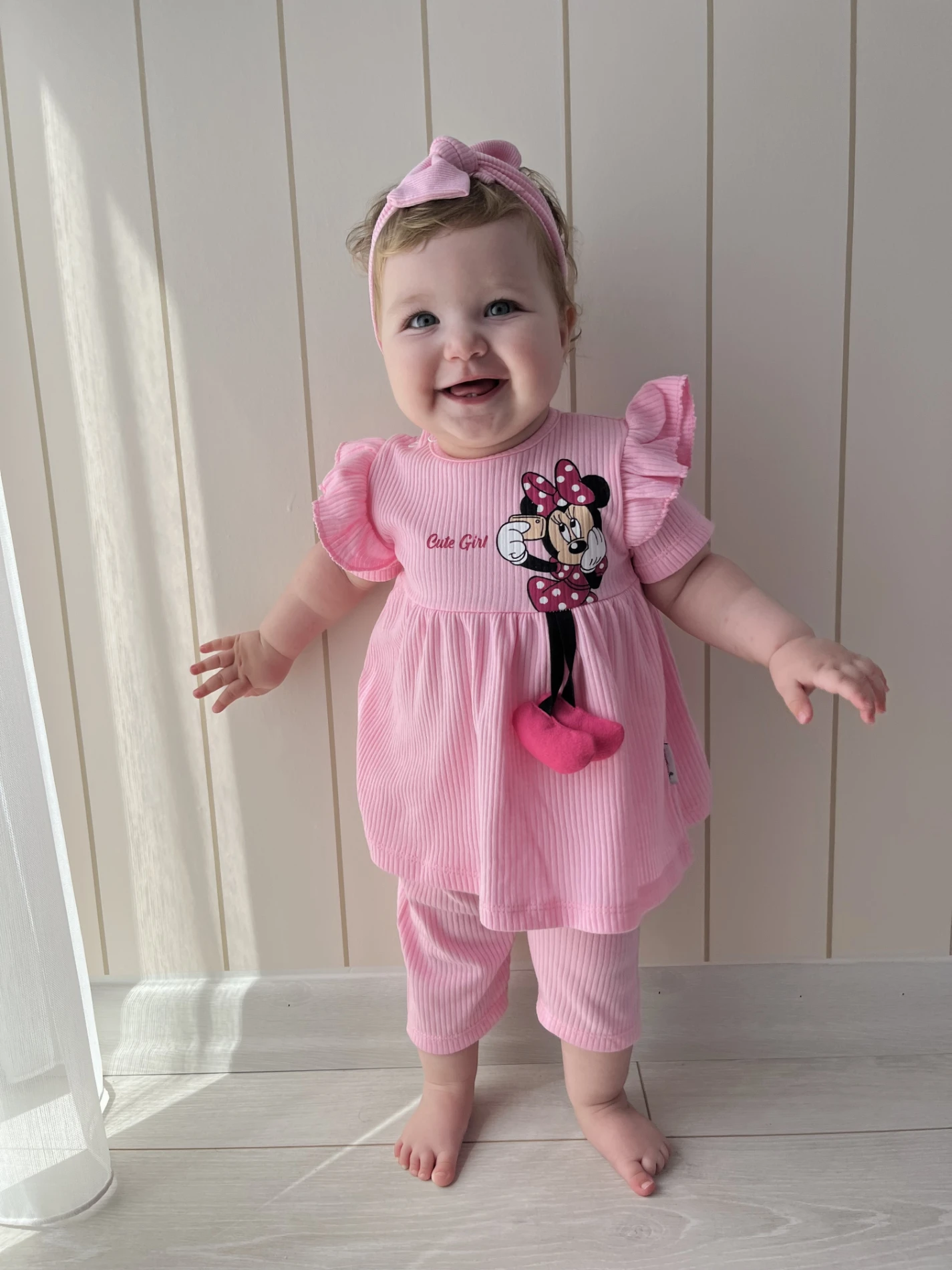 Cute Girl Minnie Mouse Oyuncaklı Ribanalı Kumaş 2’li Yazlık Takım