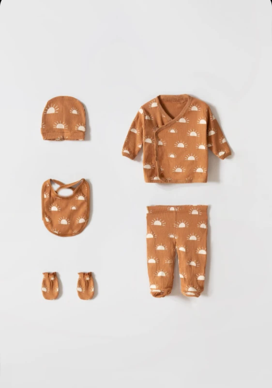 Bulut Temalı 5 Parça %100 Pamuk Yenidoğan Hastane Çıkışı Seti