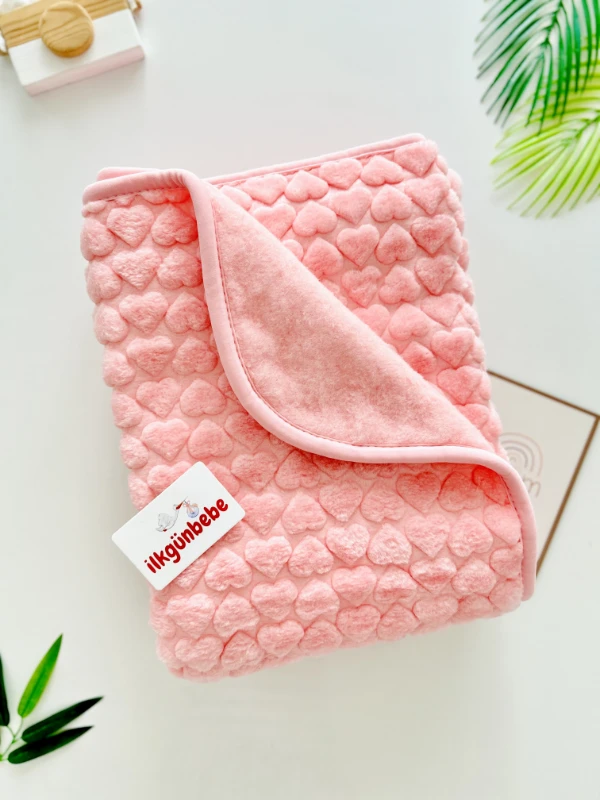 100*120 Kalp Desenli Peluş Yumuşacık Kışlık Polar Battaniye