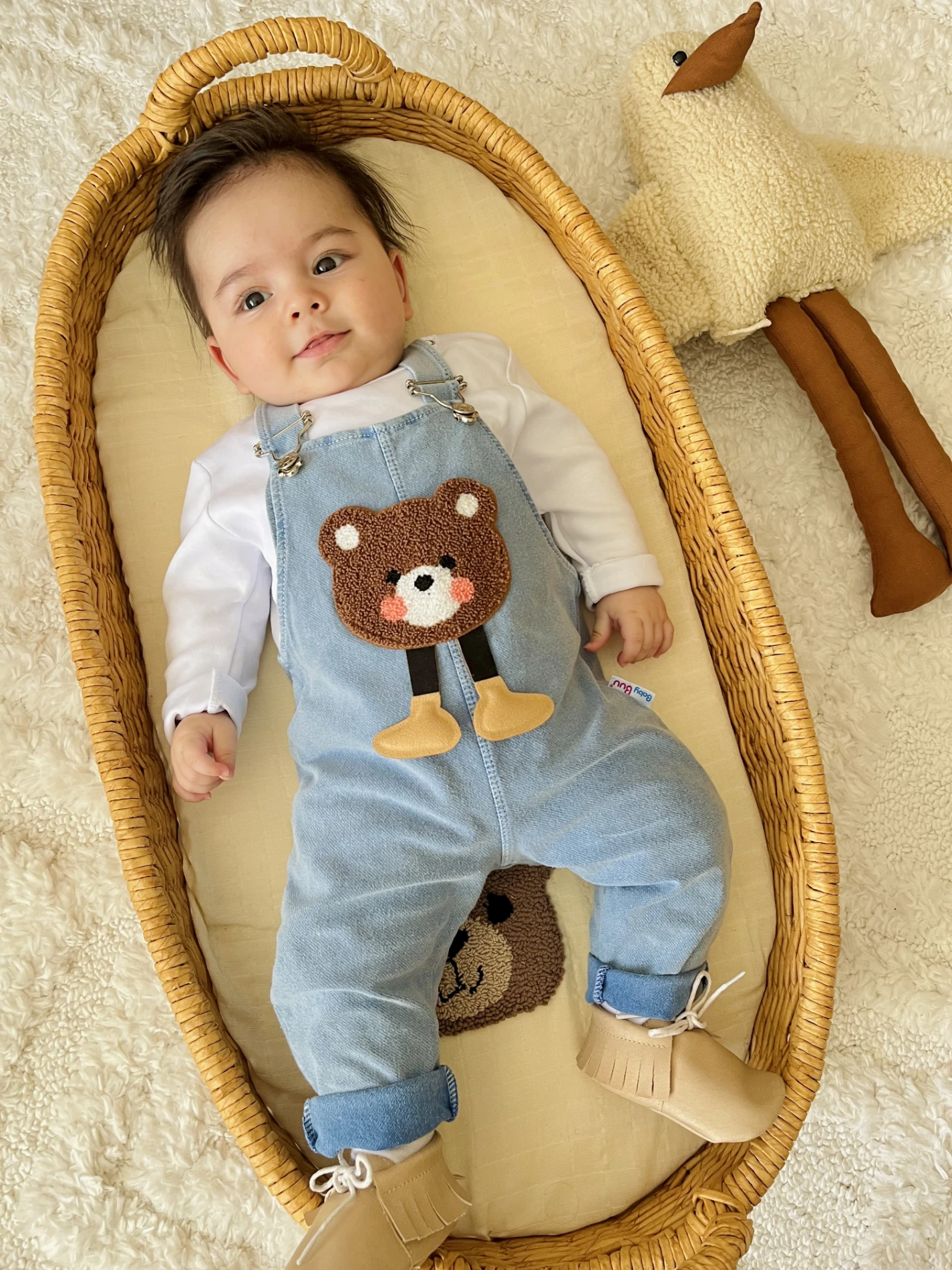 Bear Sevimli Ayıcık Likralı Yumuşacık Örme Kot Salopetli Badili 2’li Takım 