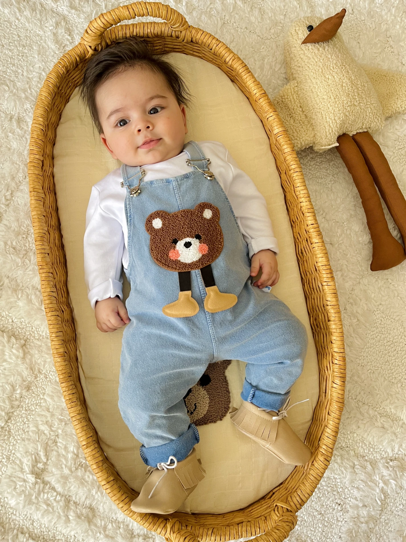 Bear Sevimli Ayıcık Likralı Yumuşacık Örme Kot Salopetli Badili 2’li Takım 