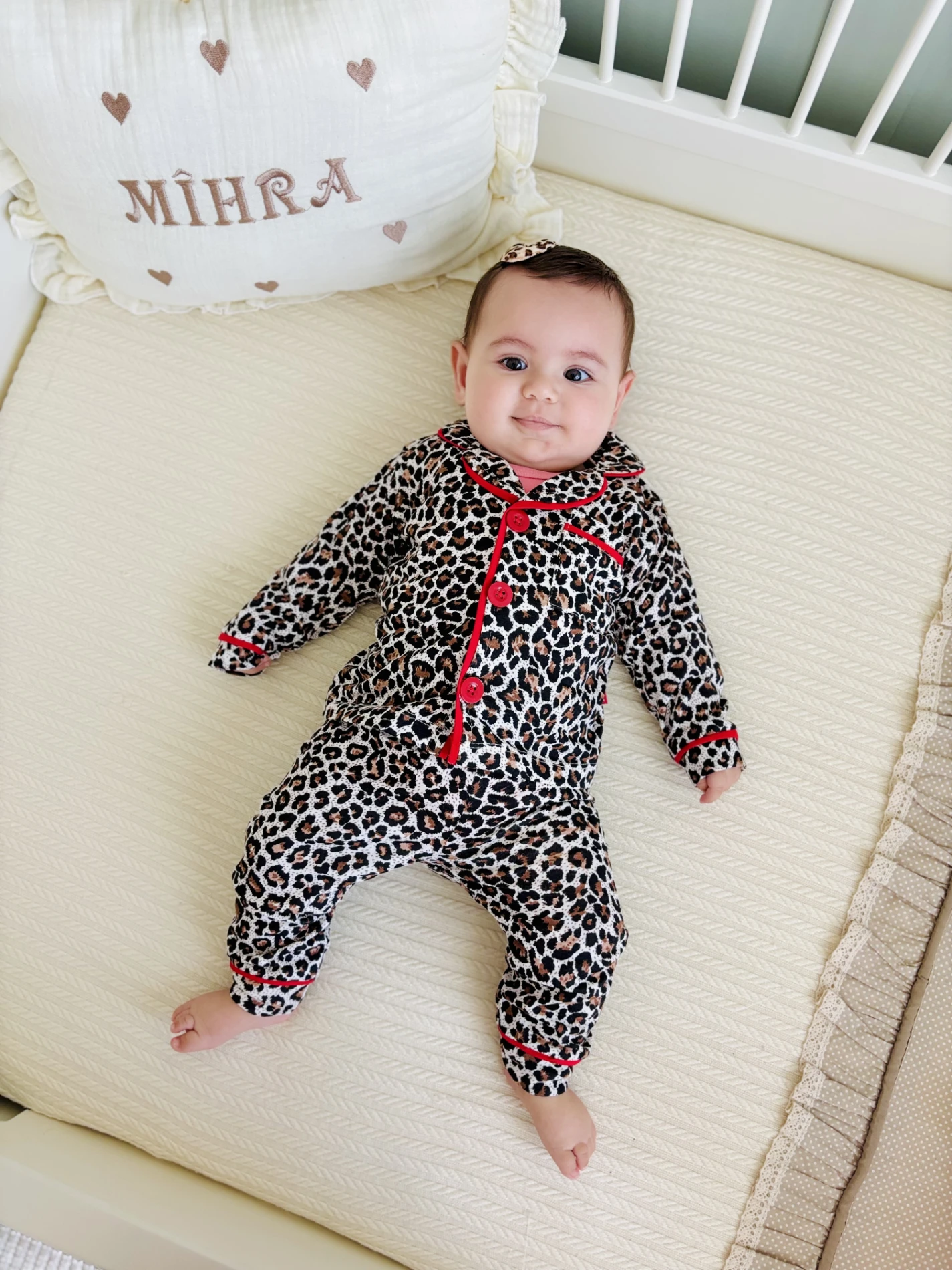 Leopar Desenli  Bebe Yakalı %100 Pamuk Pijama Takımı