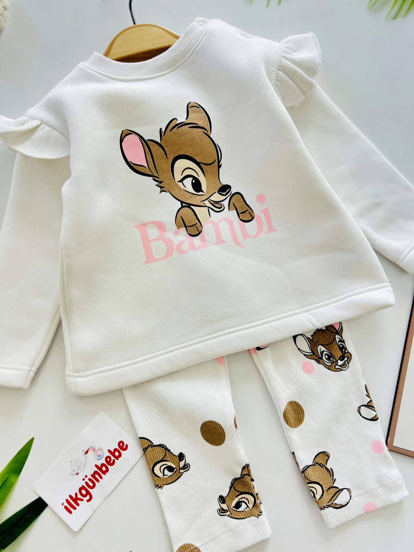 Bambi Geyik  Desenli 3 İp Premium Kalite Esnek Taytlı 2’li Takım