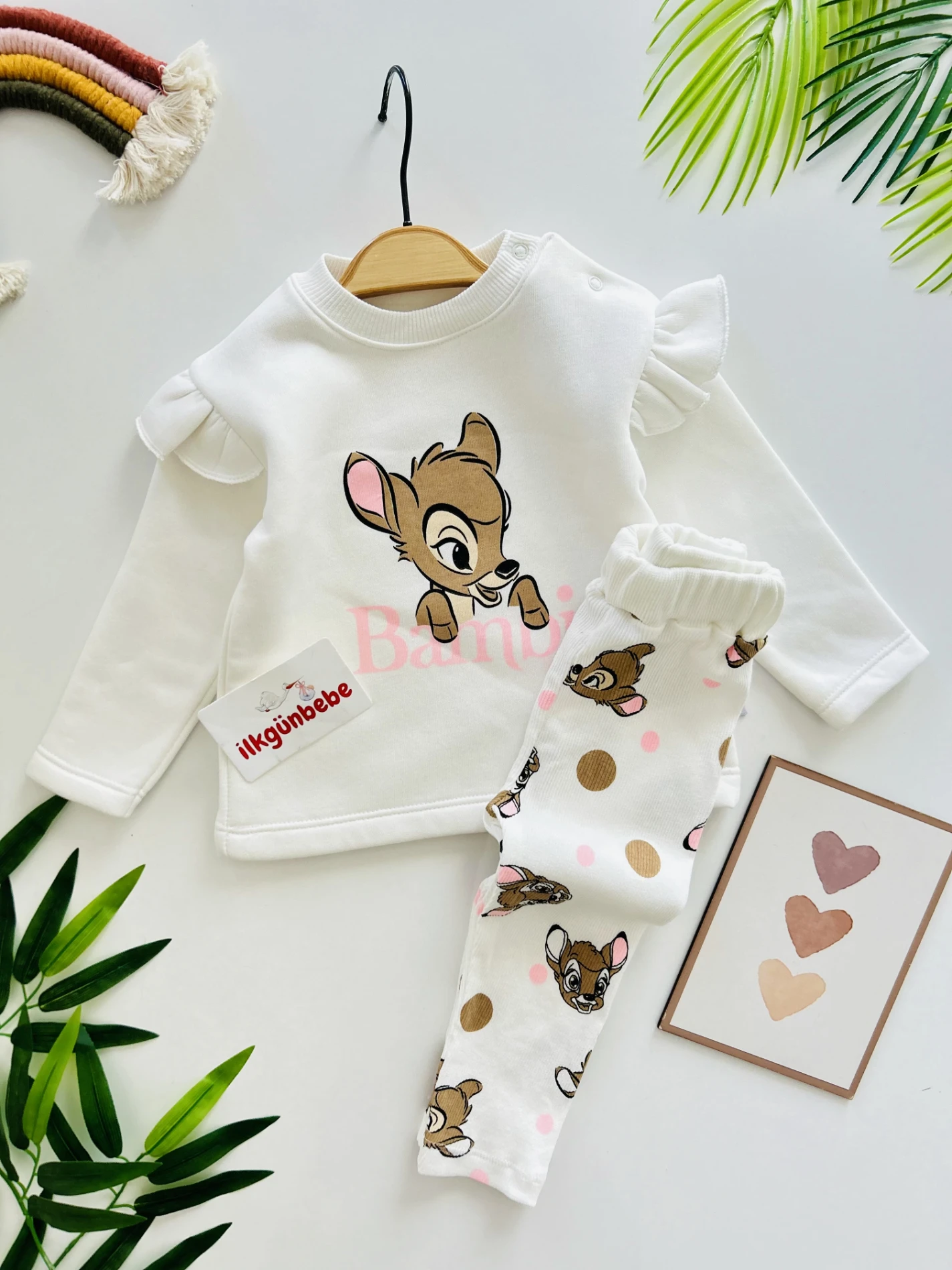 Bambi Geyik  Desenli 3 İp Premium Kalite Esnek Taytlı 2’li Takım