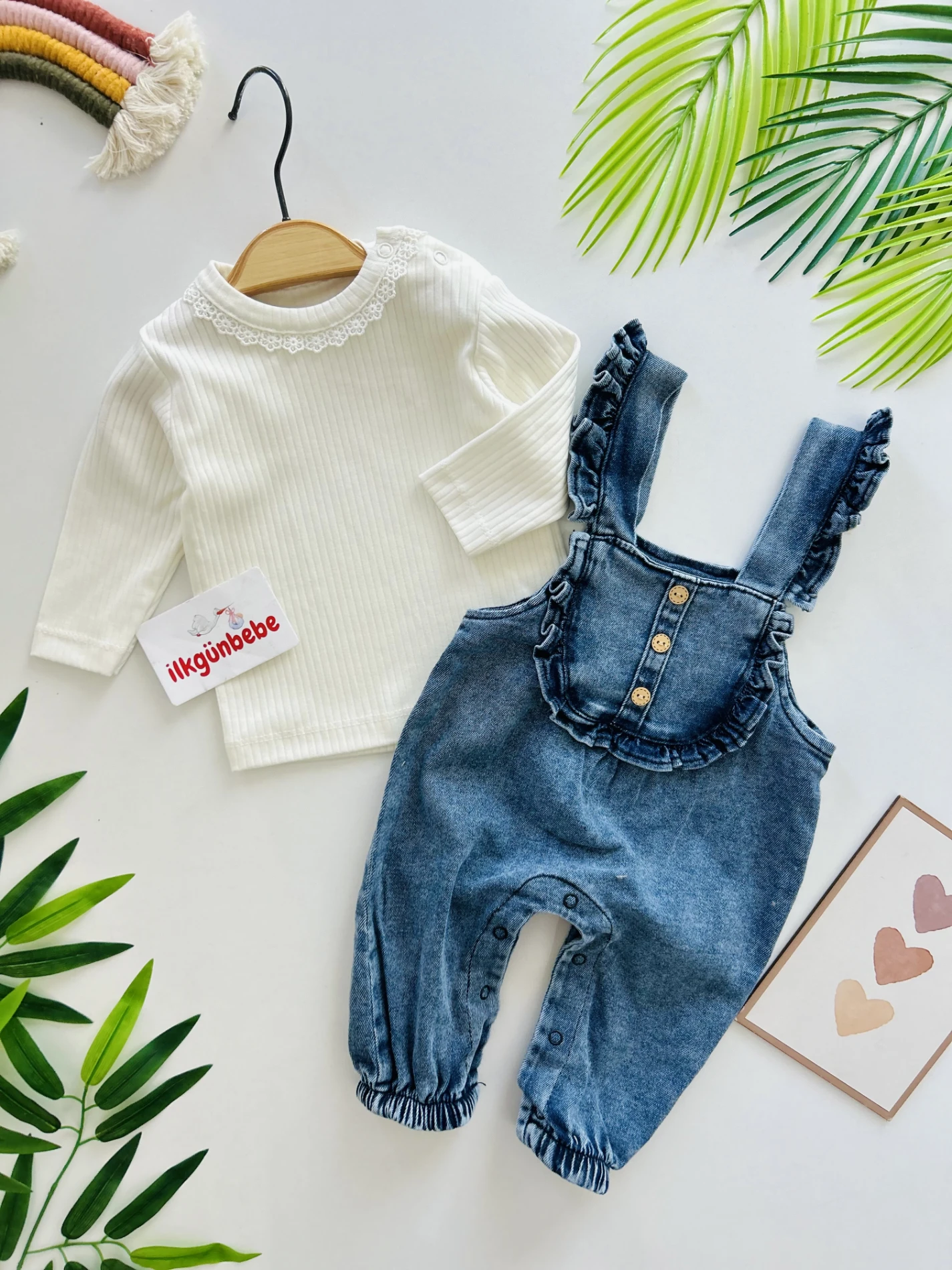 Likralı Esnek Kot Güpür Yakalı2’li Takım