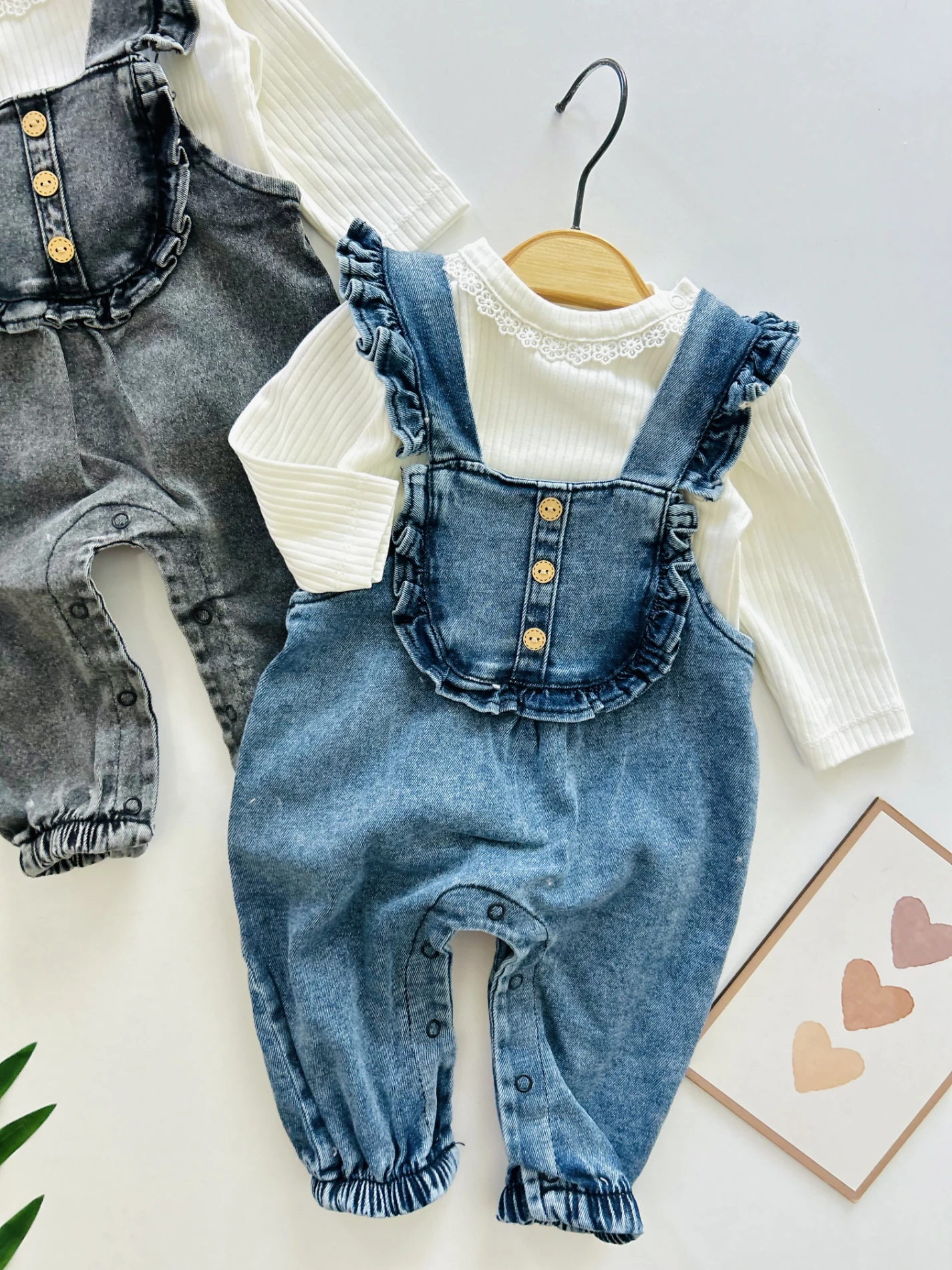 Likralı Esnek Kot Güpür Yakalı2’li Takım