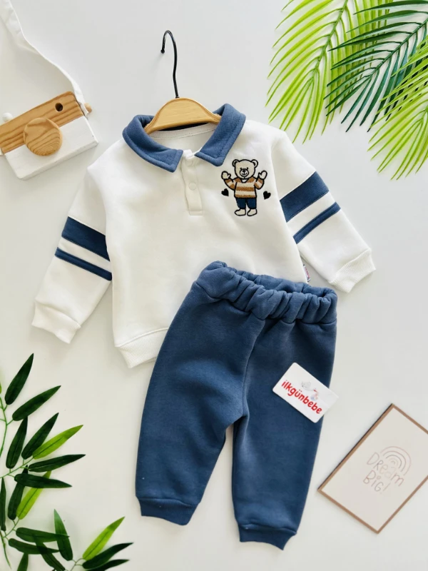 Teddy Nakışlı 3 İp Şardonlu Kışlık Takım