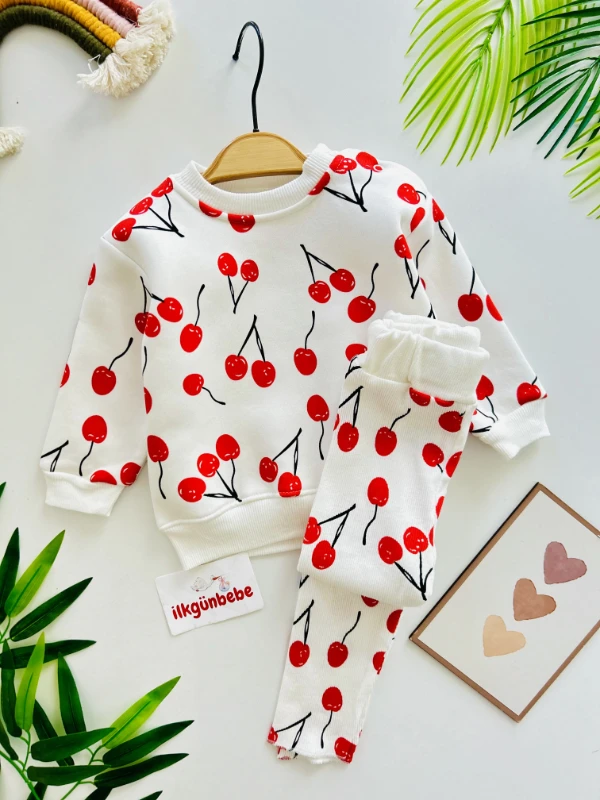 Kiraz Desenli 3 İp Premium Kalite Esnek Taytlı 2’li Takım