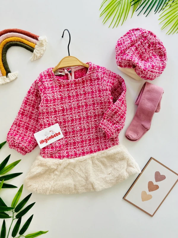 Tüvit Kürk Detaylı 3’lü Elbise Set