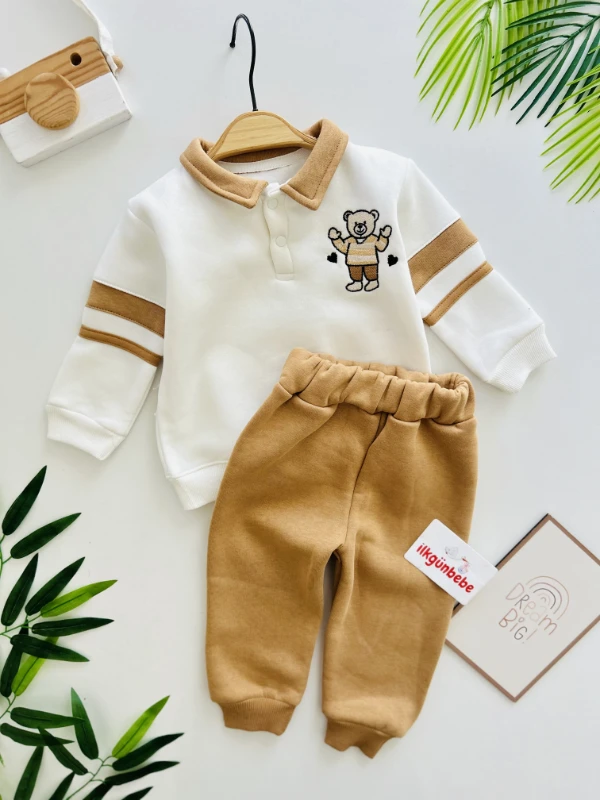 Teddy Nakışlı 3 İp Şardonlu Kışlık Takım