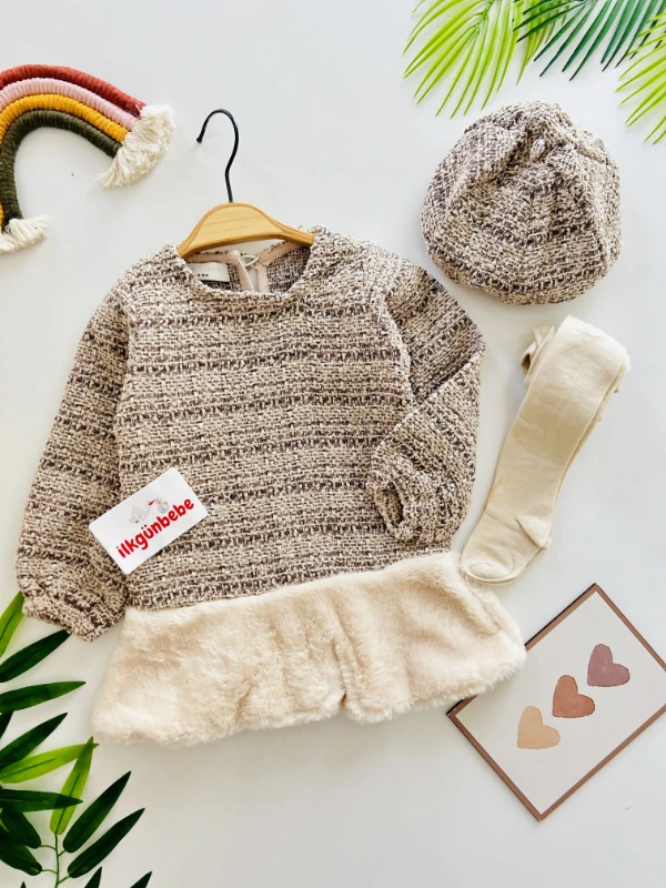 Tüvit Kürk Detaylı 3’lü Elbise Set